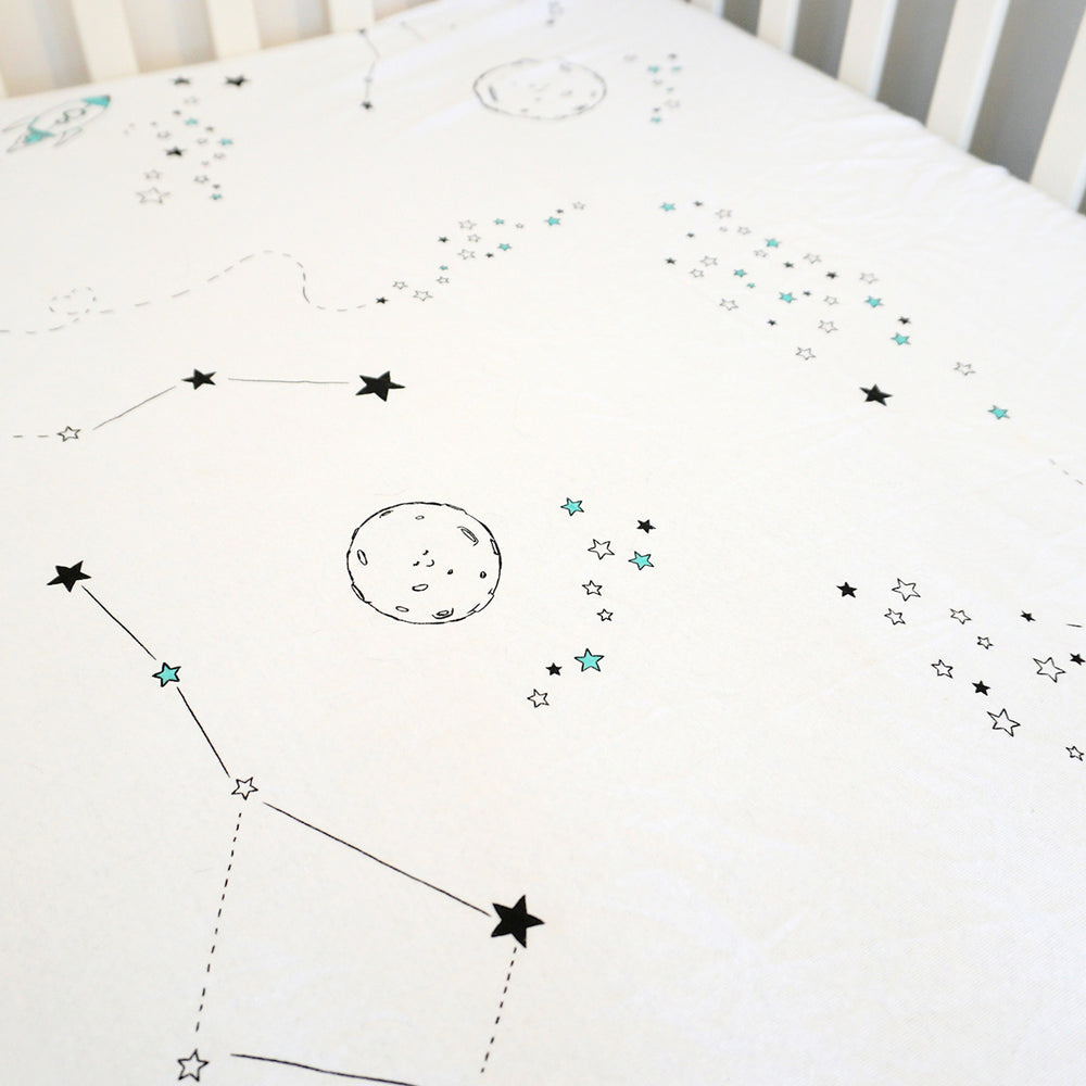 Aqua Outer Space Jersey Fitted sheets