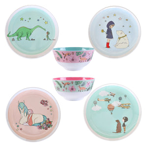 Hand Made Illustrated Kids Tableware set of 6 (4 Plates and 2 Bowls)