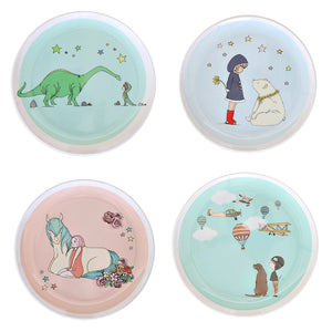 Hand Made Illustrated 4 Plates Set For Kids