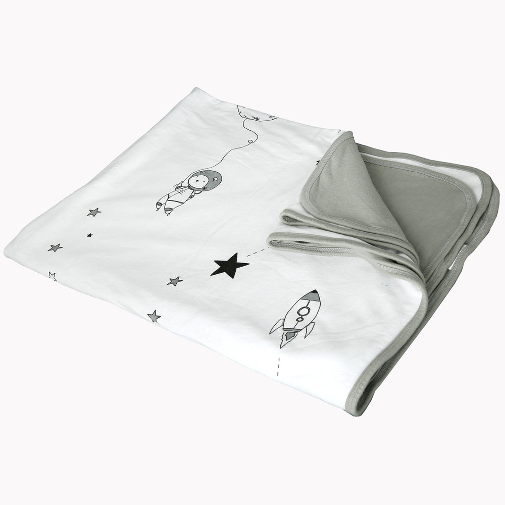 Outer Space Toddler Summer Jersey Blanket (White & Gray)
